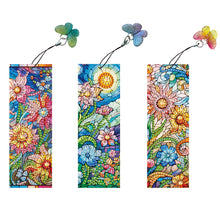 Load image into Gallery viewer, 3Pcs Special Shape Flowers 5D DIY Diamond Painting Bookmark with Pendants
