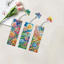 Load image into Gallery viewer, 3Pcs Special Shape Flowers 5D DIY Diamond Painting Bookmark with Pendants