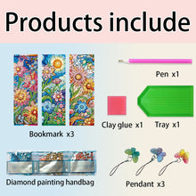 Load image into Gallery viewer, 3Pcs Special Shape Flowers 5D DIY Diamond Painting Bookmark with Pendants