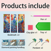 Load image into Gallery viewer, 3Pcs Special Shape Peacock 5D DIY Diamond Painting Bookmark with Pendants