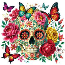 Load image into Gallery viewer, Diamond Painting - Partial Special Shaped - flower butterfly skull (30*30CM)