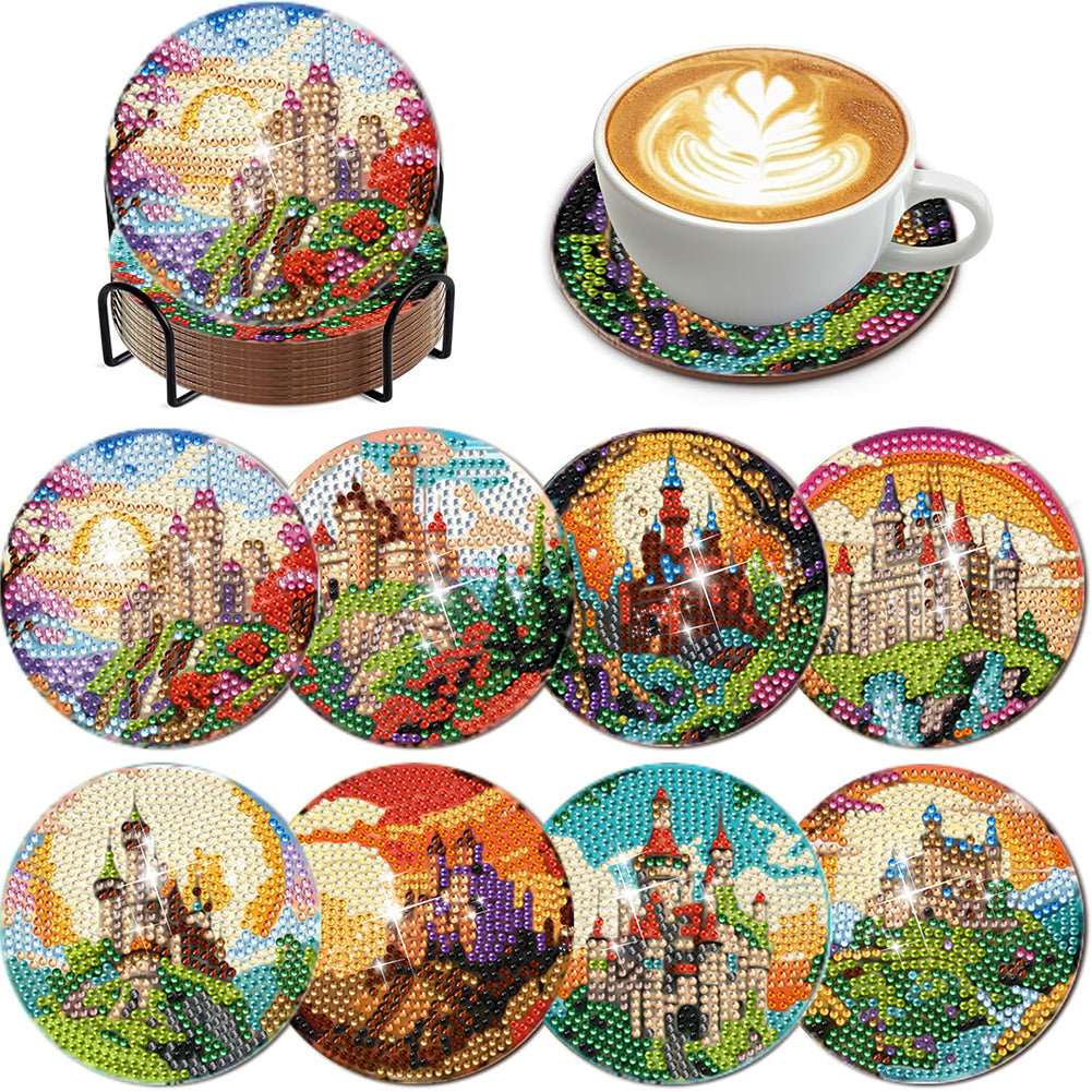 8Pcs Wooden Butterfly DIY Coaster Diamond Dot Kits Round Diamond Art Coasters