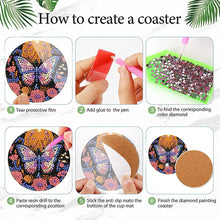 Load image into Gallery viewer, 8Pcs Wooden Butterfly DIY Coaster Diamond Dot Kits Round Diamond Art Coasters