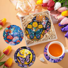 Load image into Gallery viewer, 8Pcs Wooden Butterfly DIY Coaster Diamond Dot Kits Round Diamond Art Coasters