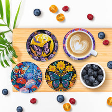 Load image into Gallery viewer, 8Pcs Wooden Butterfly DIY Coaster Diamond Dot Kits Round Diamond Art Coasters