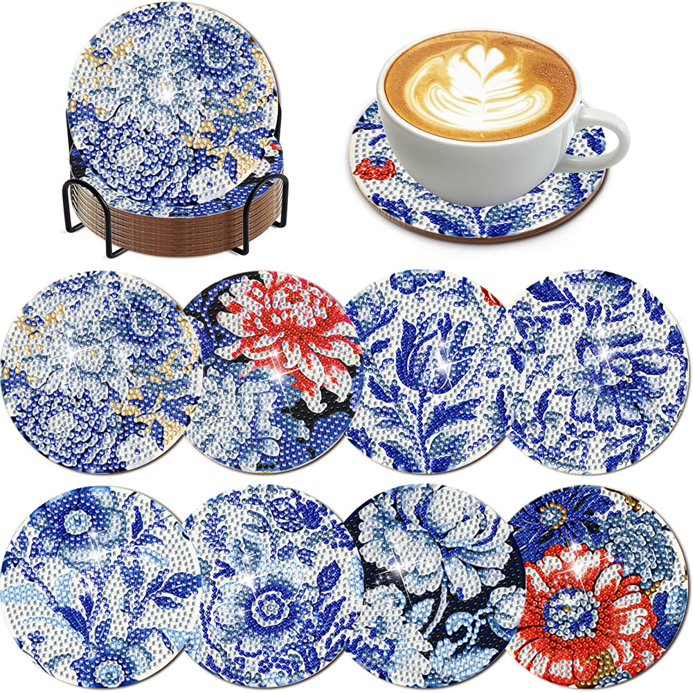 8Pcs Wooden Butterfly DIY Coaster Diamond Dot Kits Round Diamond Art Coasters