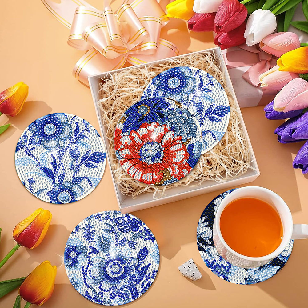 8Pcs Wooden Butterfly DIY Coaster Diamond Dot Kits Round Diamond Art Coasters