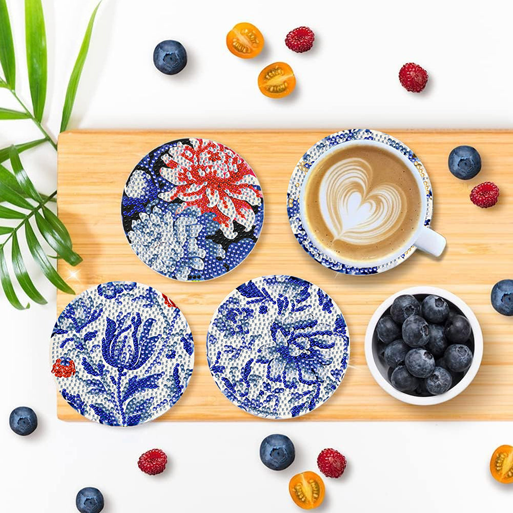 8Pcs Wooden Butterfly DIY Coaster Diamond Dot Kits Round Diamond Art Coasters
