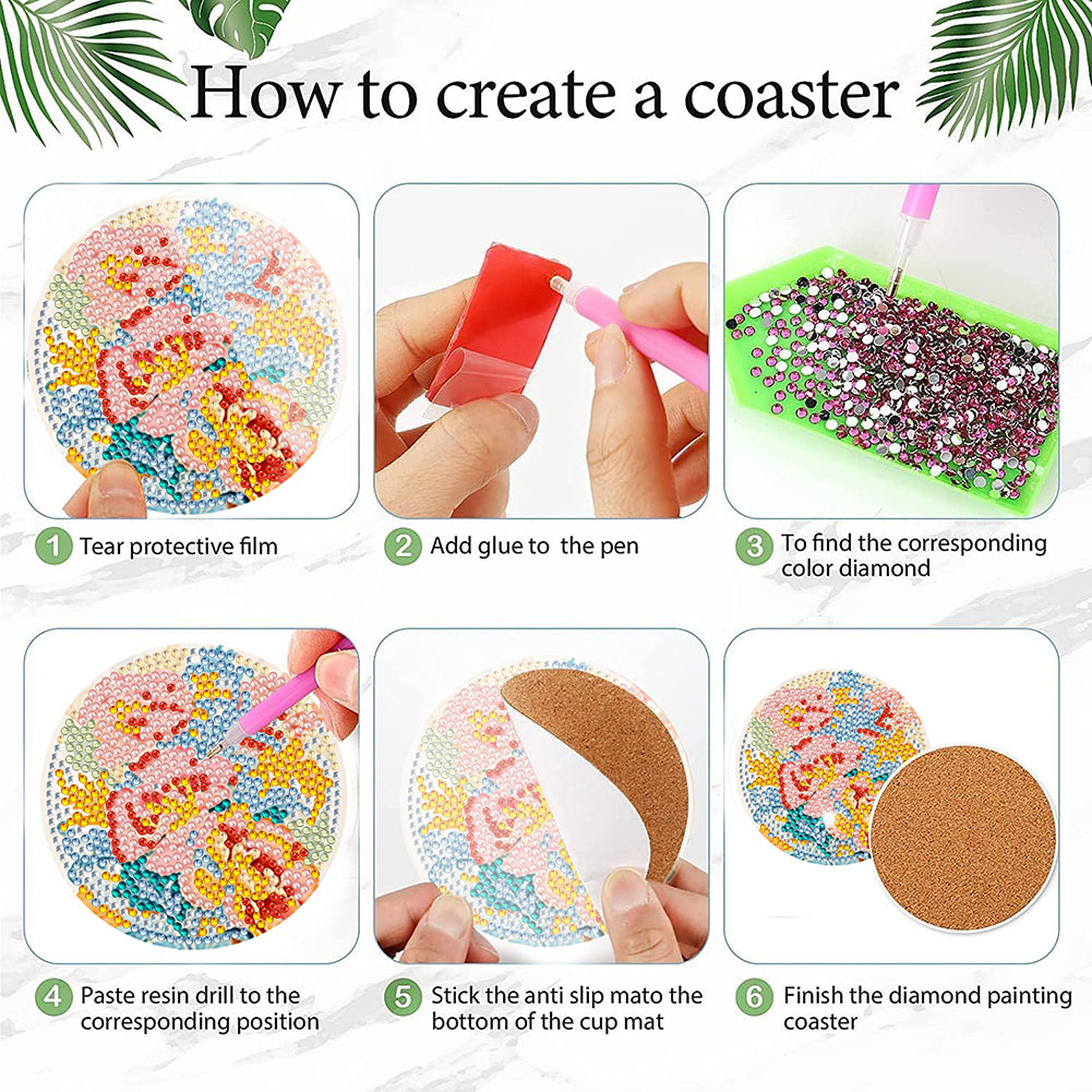 8Pcs Wooden Butterfly DIY Coaster Diamond Dot Kits Round Diamond Art Coasters