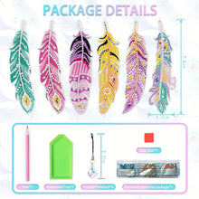 Load image into Gallery viewer, 6Pcs Feather 5D DIY Diamond Painting Bookmark Diamond Art Bookmark with Pendant