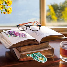 Load image into Gallery viewer, 6Pcs Feather 5D DIY Diamond Painting Bookmark Diamond Art Bookmark with Pendant