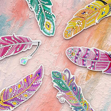 Load image into Gallery viewer, 6Pcs Feather 5D DIY Diamond Painting Bookmark Diamond Art Bookmark with Pendant