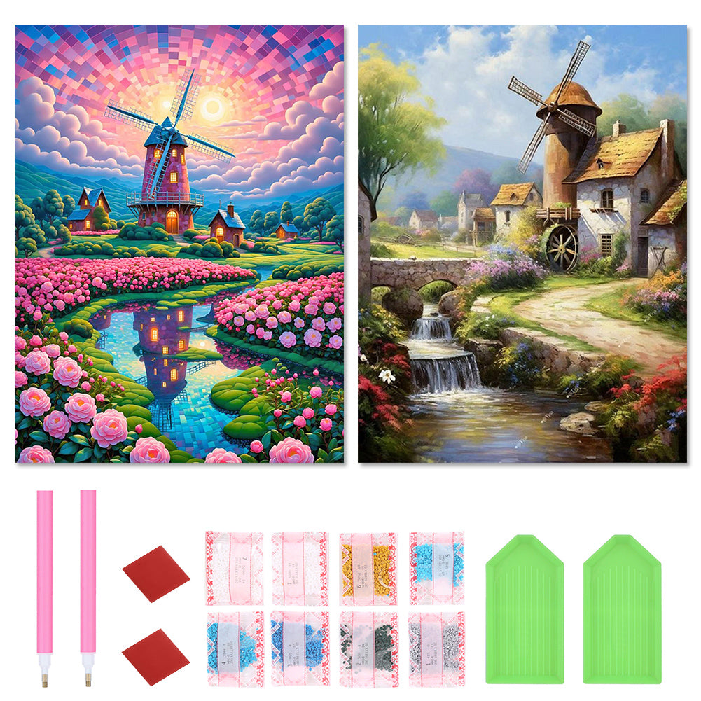 2pcs Round Diamond Painting Set - Windmill series (30*40CM)