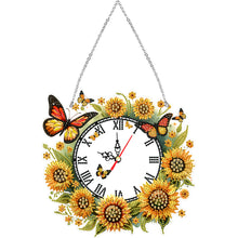 Load image into Gallery viewer, Acrylic Special Shape Sunflower Butterfly Diamond Painting Clock Handicraft