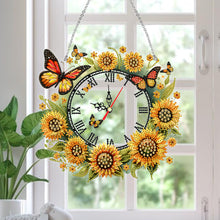 Load image into Gallery viewer, Acrylic Special Shape Sunflower Butterfly Diamond Painting Clock Handicraft