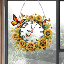 Load image into Gallery viewer, Acrylic Special Shape Sunflower Butterfly Diamond Painting Clock Handicraft