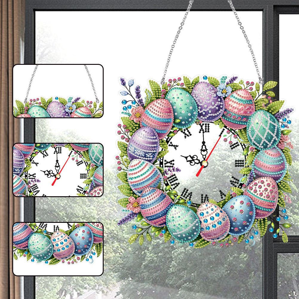 Acrylic Special Shape Easter Diamond Painting Clock Handicraft for Wall Decor