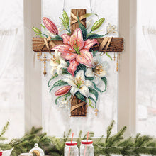 Load image into Gallery viewer, Acrylic Special Shape Lily Cross DIY Diamond Painting Hanging Pendants