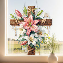 Load image into Gallery viewer, Acrylic Special Shape Lily Cross DIY Diamond Painting Hanging Pendants