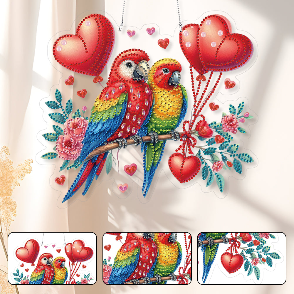 Acrylic Special Shape Valentines Day Flowers Birds DIY Diamond Art Pendant