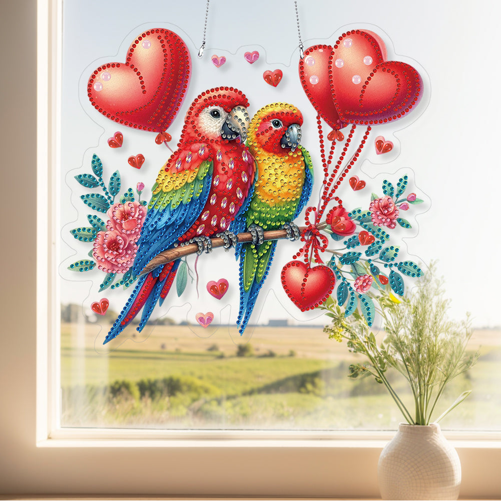 Acrylic Special Shape Valentines Day Flowers Birds DIY Diamond Art Pendant