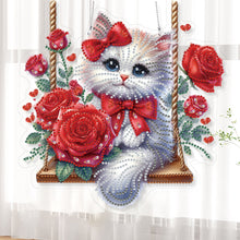 Load image into Gallery viewer, Acrylic Special Shape Red Roses Cat DIY Diamond Painting Hanging Pendants