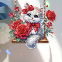 Load image into Gallery viewer, Acrylic Special Shape Red Roses Cat DIY Diamond Painting Hanging Pendants