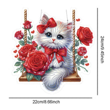 Load image into Gallery viewer, Acrylic Special Shape Red Roses Cat DIY Diamond Painting Hanging Pendants