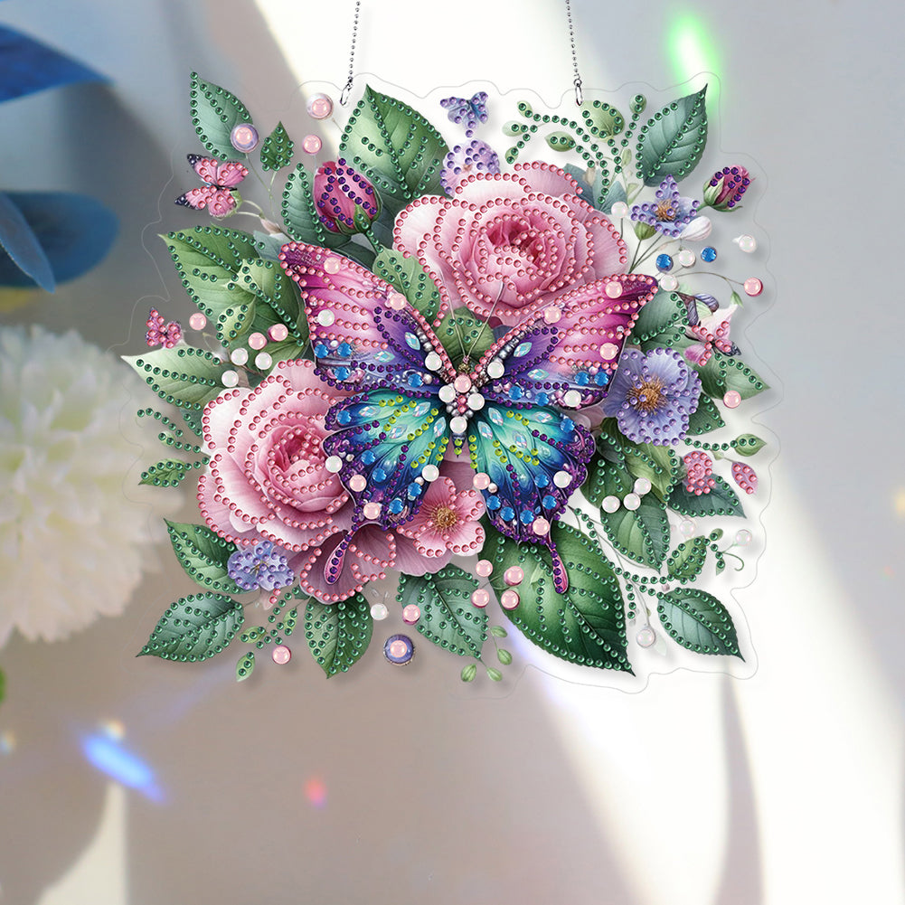 Acrylic Special Shape Butterfly Flowers DIY Diamond Painting Hanging Pendants