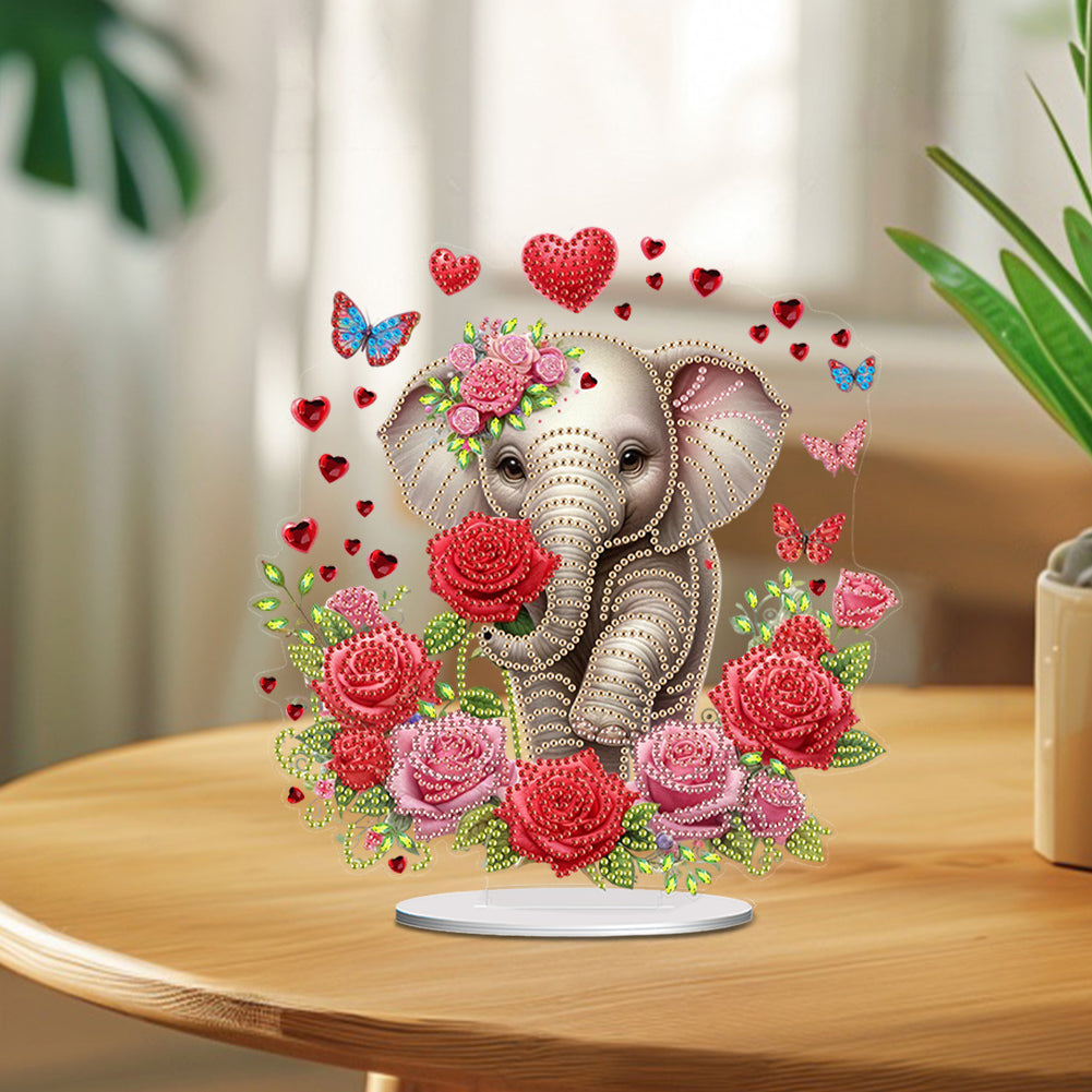 Acrylic Special Shape Rose Elephant Diamond Painting Desktop Ornaments