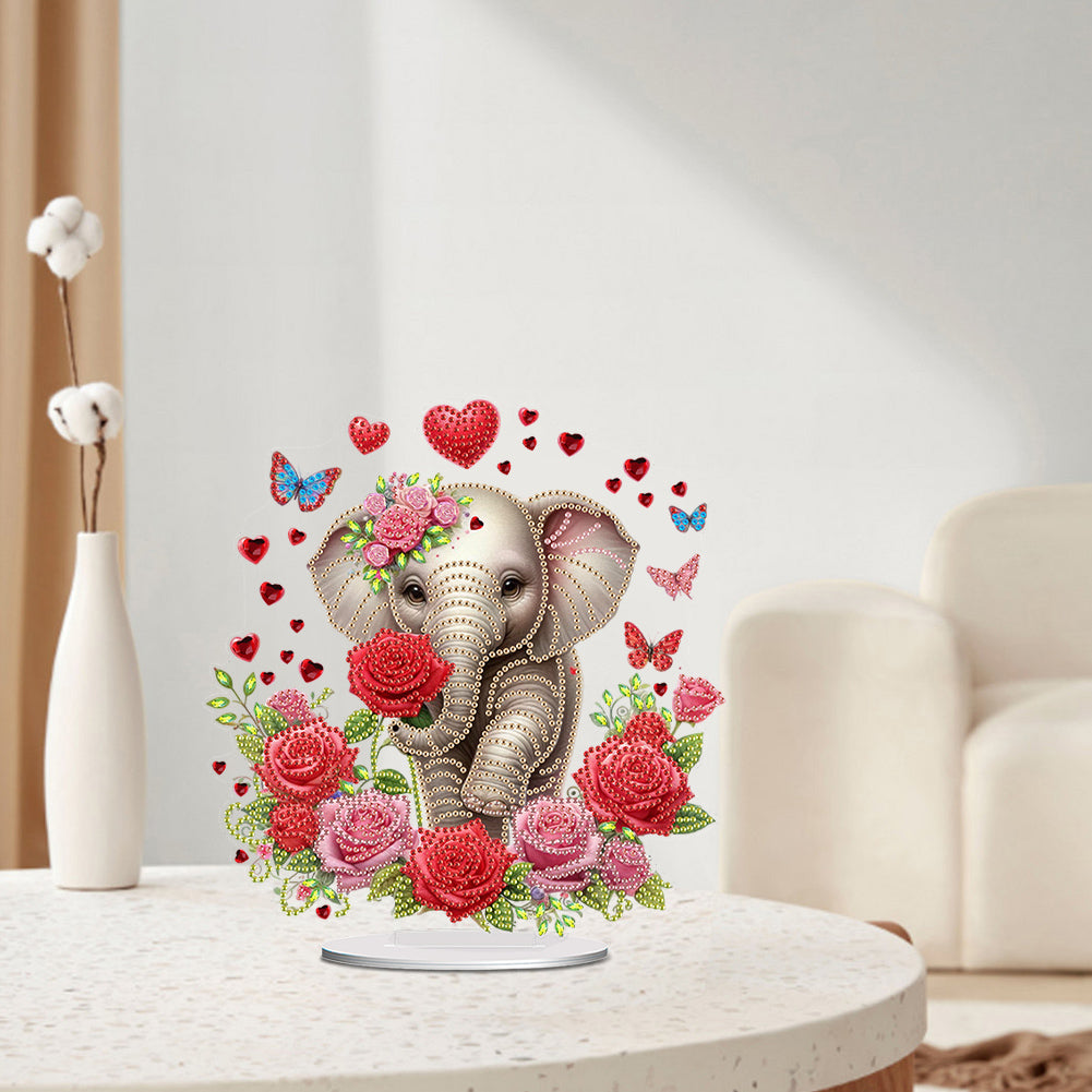 Acrylic Special Shape Rose Elephant Diamond Painting Desktop Ornaments