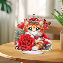 Load image into Gallery viewer, Acrylic Special Shape Red Rose Cat Diamond Painting Desktop Ornaments for Home