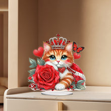 Load image into Gallery viewer, Acrylic Special Shape Red Rose Cat Diamond Painting Desktop Ornaments for Home
