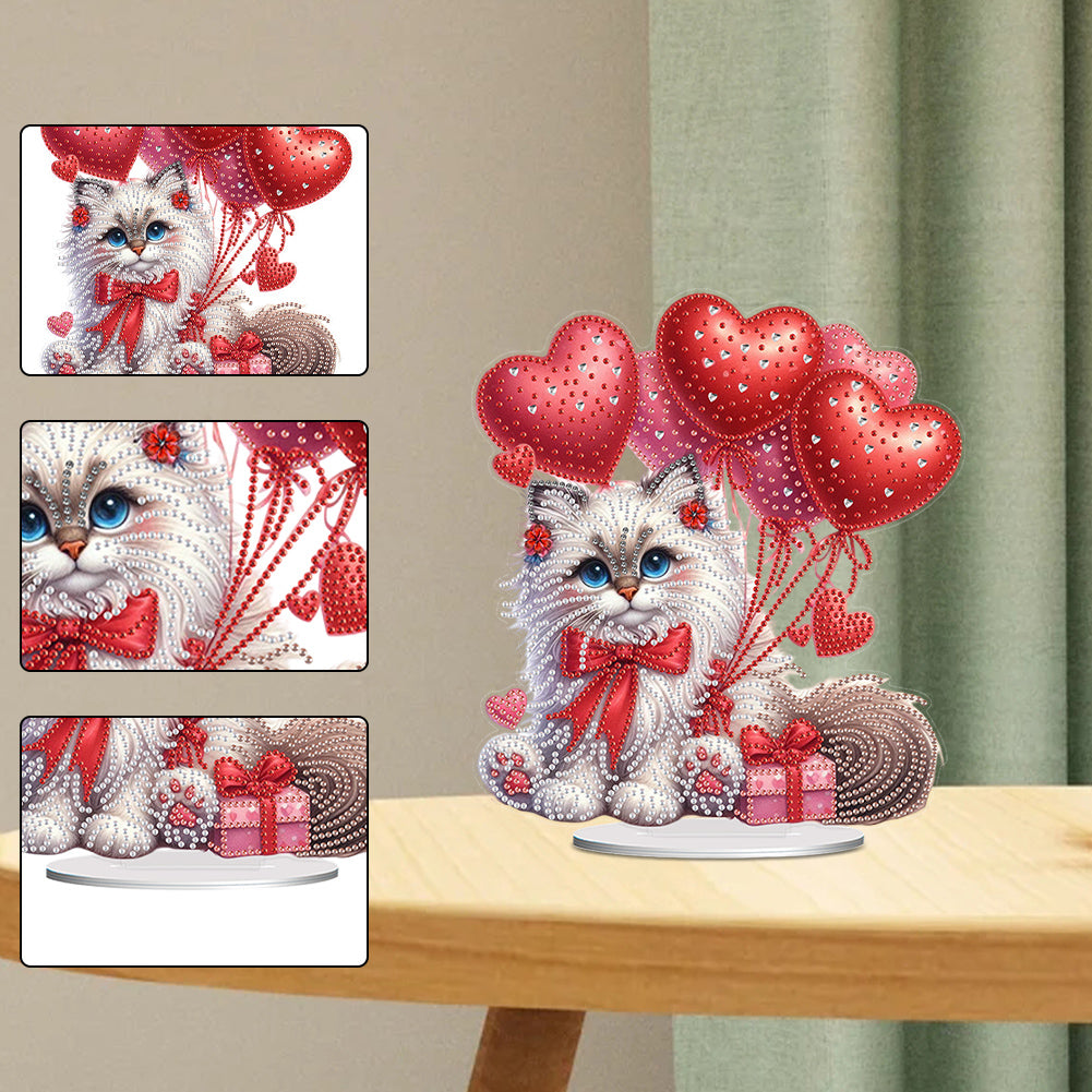 Acrylic Special Shape Cat Love Balloon Diamond Painting Desktop Ornaments
