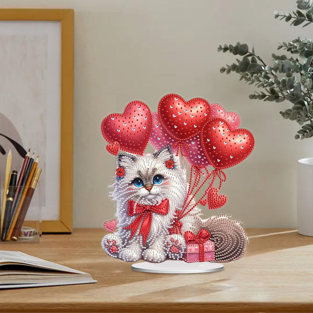 Acrylic Special Shape Cat Love Balloon Diamond Painting Desktop Ornaments