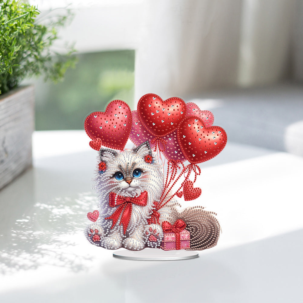 Acrylic Special Shape Cat Love Balloon Diamond Painting Desktop Ornaments