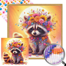 Load image into Gallery viewer, AB Diamond Painting - Full Round - Sunset flower raccoon (30*30CM)