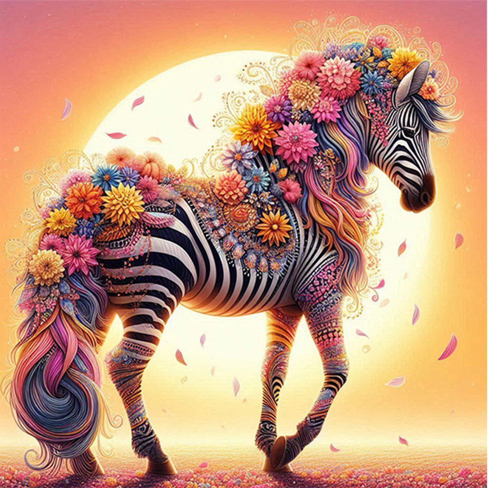 AB Diamond Painting - Full Round - Sunset flower zebra (30*30CM)