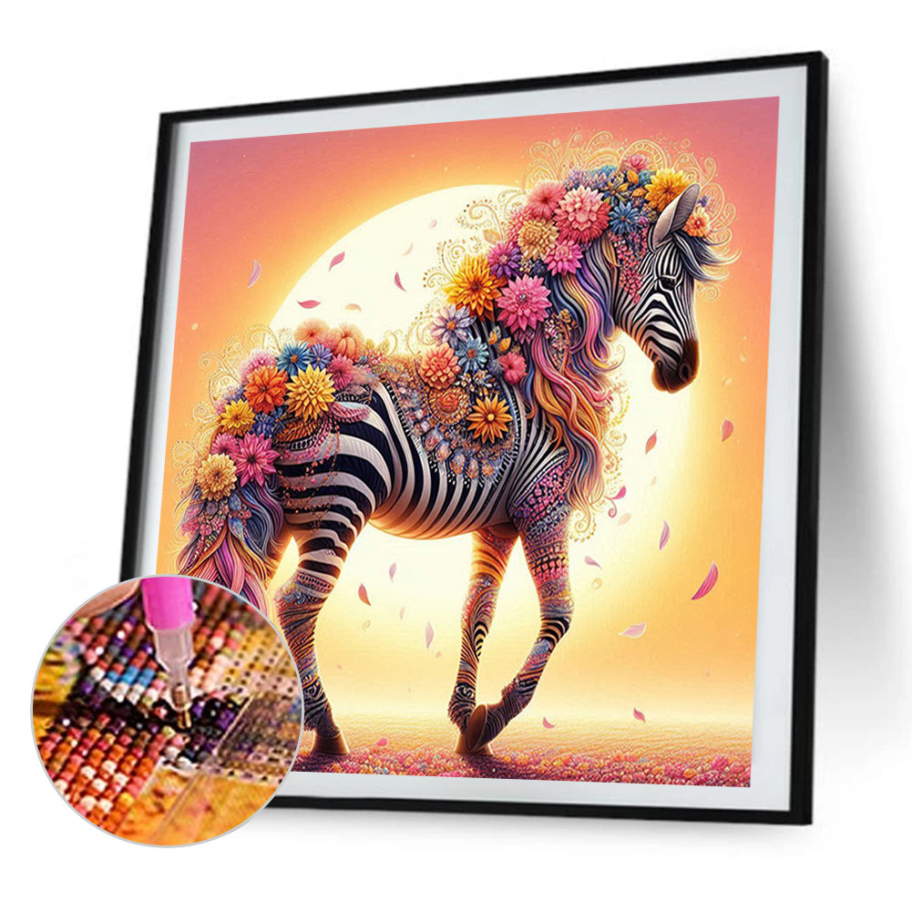 AB Diamond Painting - Full Round - Sunset flower zebra (30*30CM)