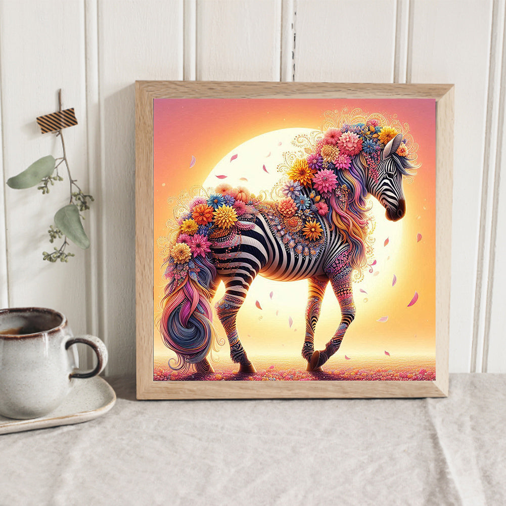 AB Diamond Painting - Full Round - Sunset flower zebra (30*30CM)