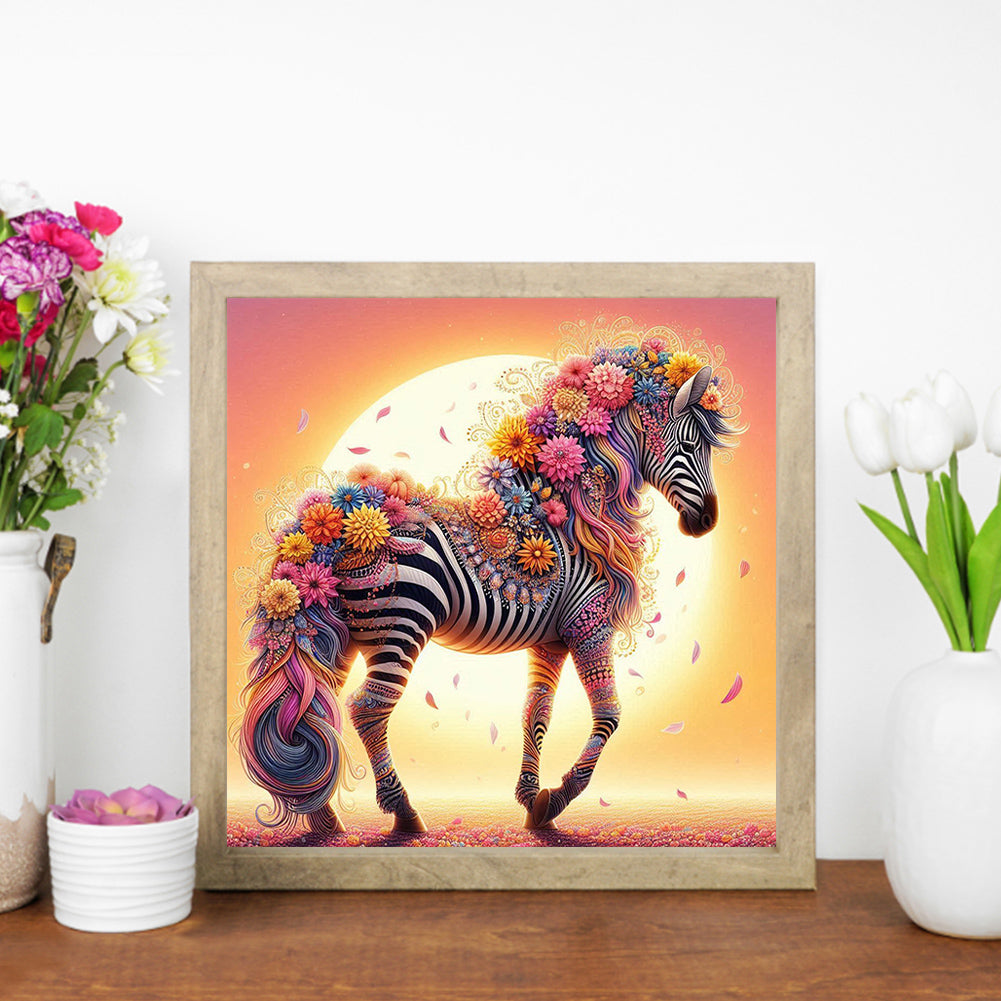 AB Diamond Painting - Full Round - Sunset flower zebra (30*30CM)