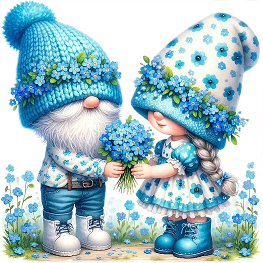 AB Diamond Painting - Full Round - Forget-me-not couple gnome (30*30CM)