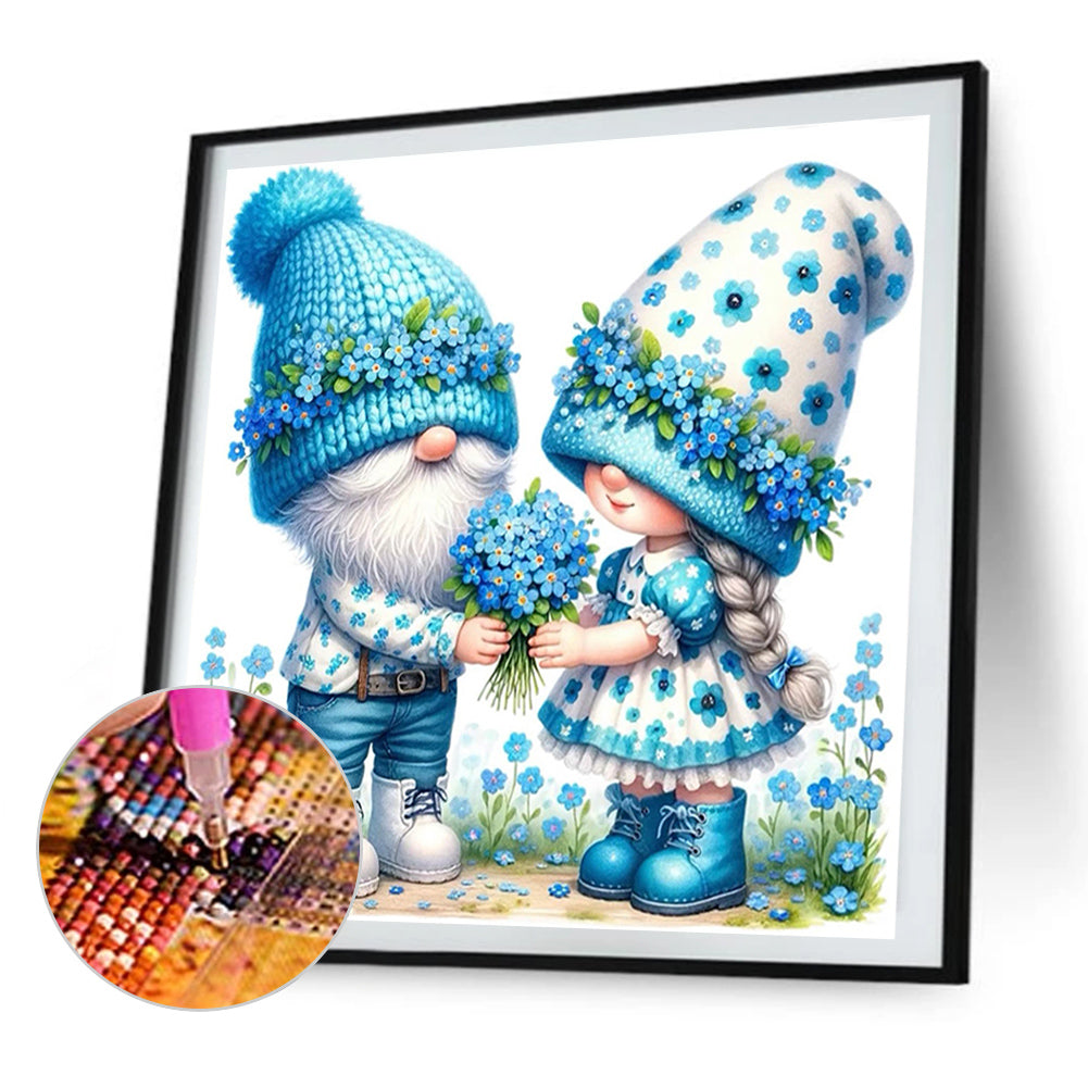 AB Diamond Painting - Full Round - Forget-me-not couple gnome (30*30CM)