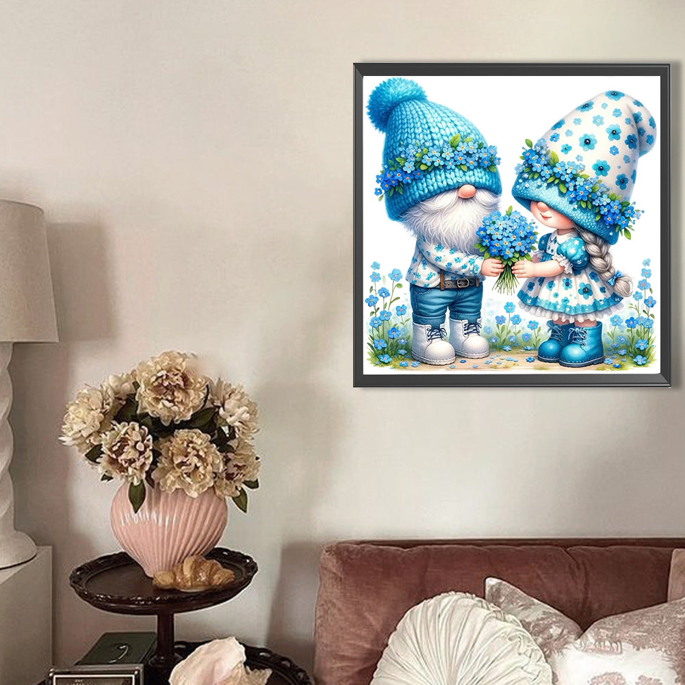 AB Diamond Painting - Full Round - Forget-me-not couple gnome (30*30CM)