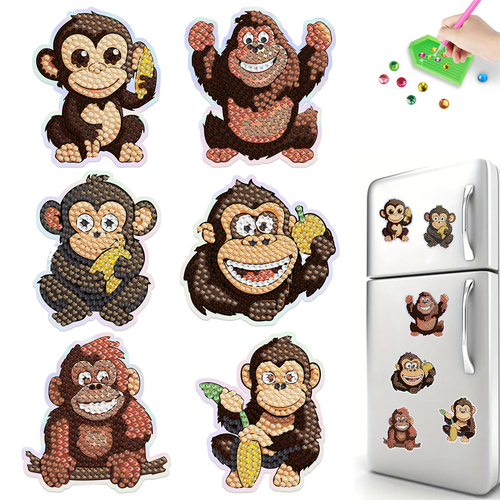 6Pcs Gorilla Diamond Painting Fridge Magnet Diamond Art Magnets Decals