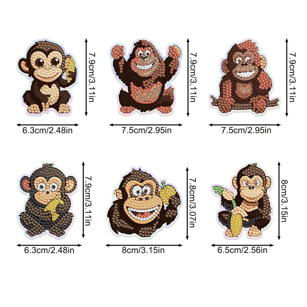 6Pcs Gorilla Diamond Painting Fridge Magnet Diamond Art Magnets Decals