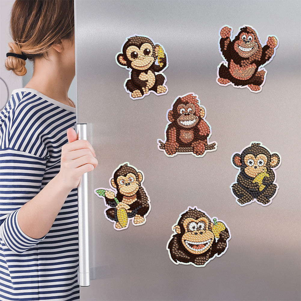 6Pcs Gorilla Diamond Painting Fridge Magnet Diamond Art Magnets Decals