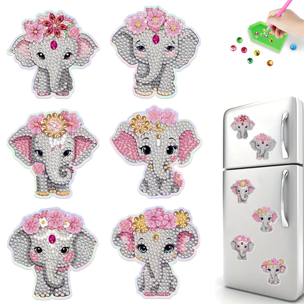 6Pcs Elephant Diamond Painting Fridge Magnet Diamond Art Magnets Decals