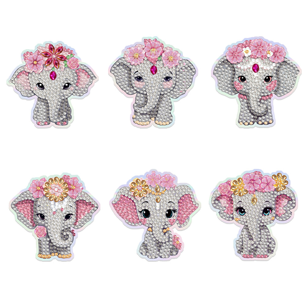 6Pcs Elephant Diamond Painting Fridge Magnet Diamond Art Magnets Decals