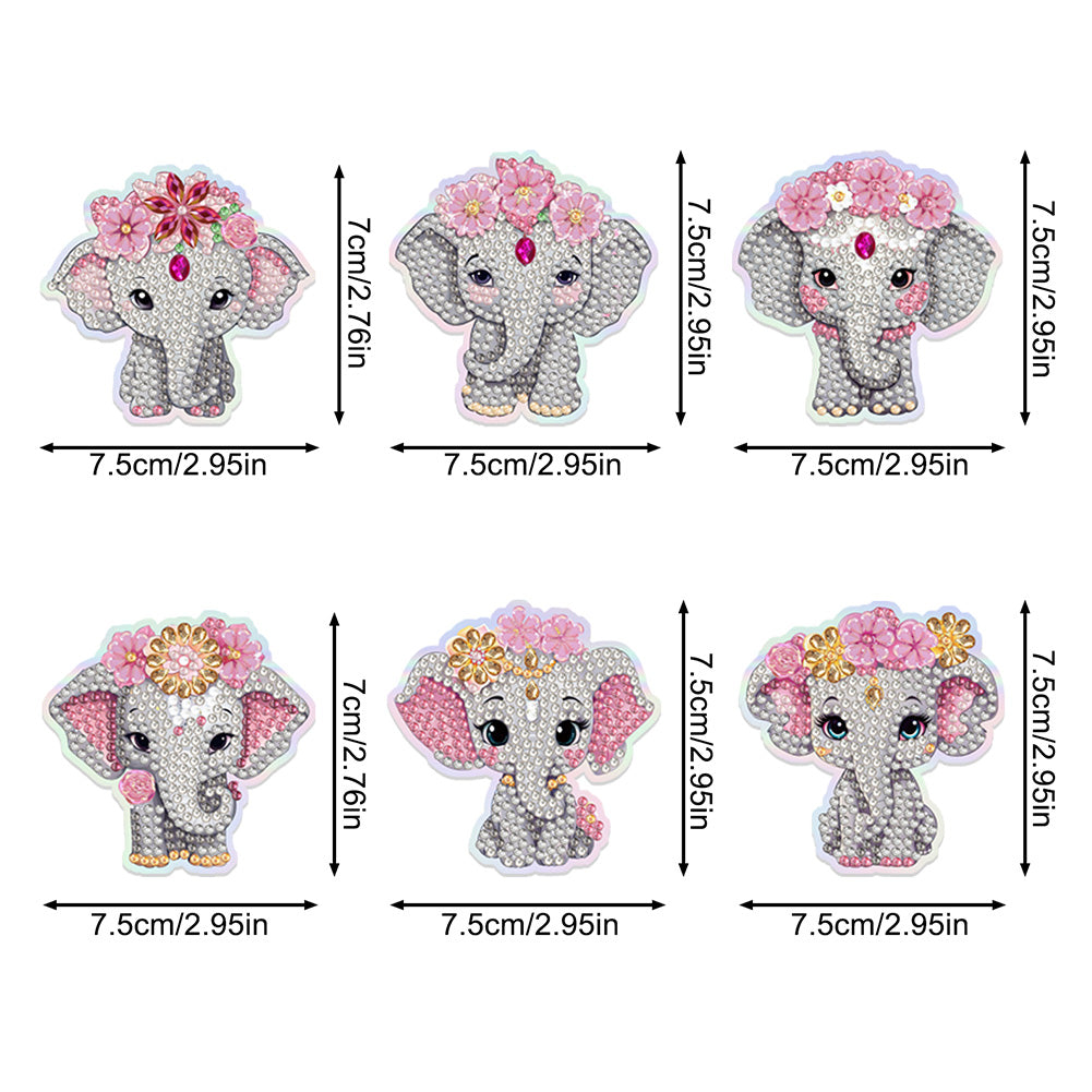 6Pcs Elephant Diamond Painting Fridge Magnet Diamond Art Magnets Decals